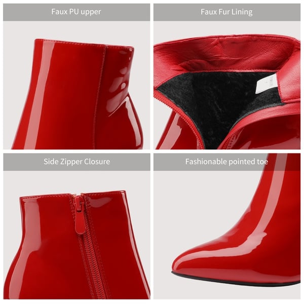 Sianna Chunky High Heel Ankle Booties - RED PAT - 2